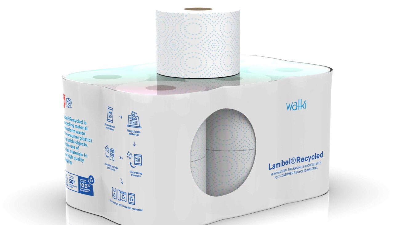 Recycled film for toilet rolls