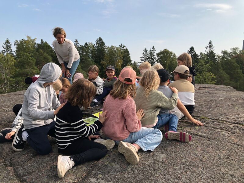 Pupils on a circular classroom lesson