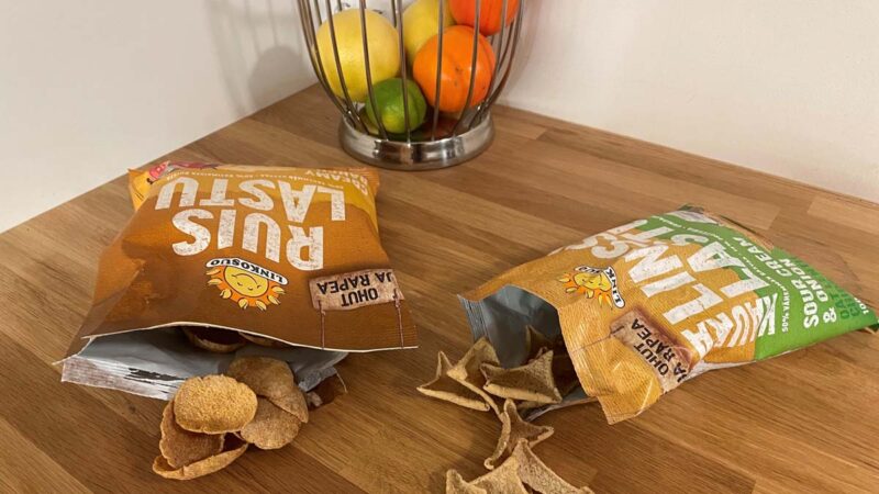 Rye chips pouches on a table