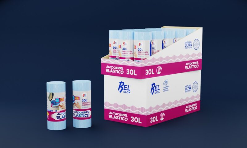 Package with Belsac elastic drawstring bags