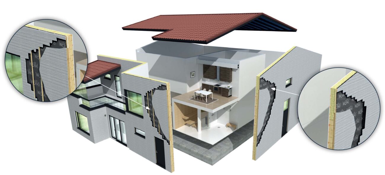 A house construction where you see the membranes