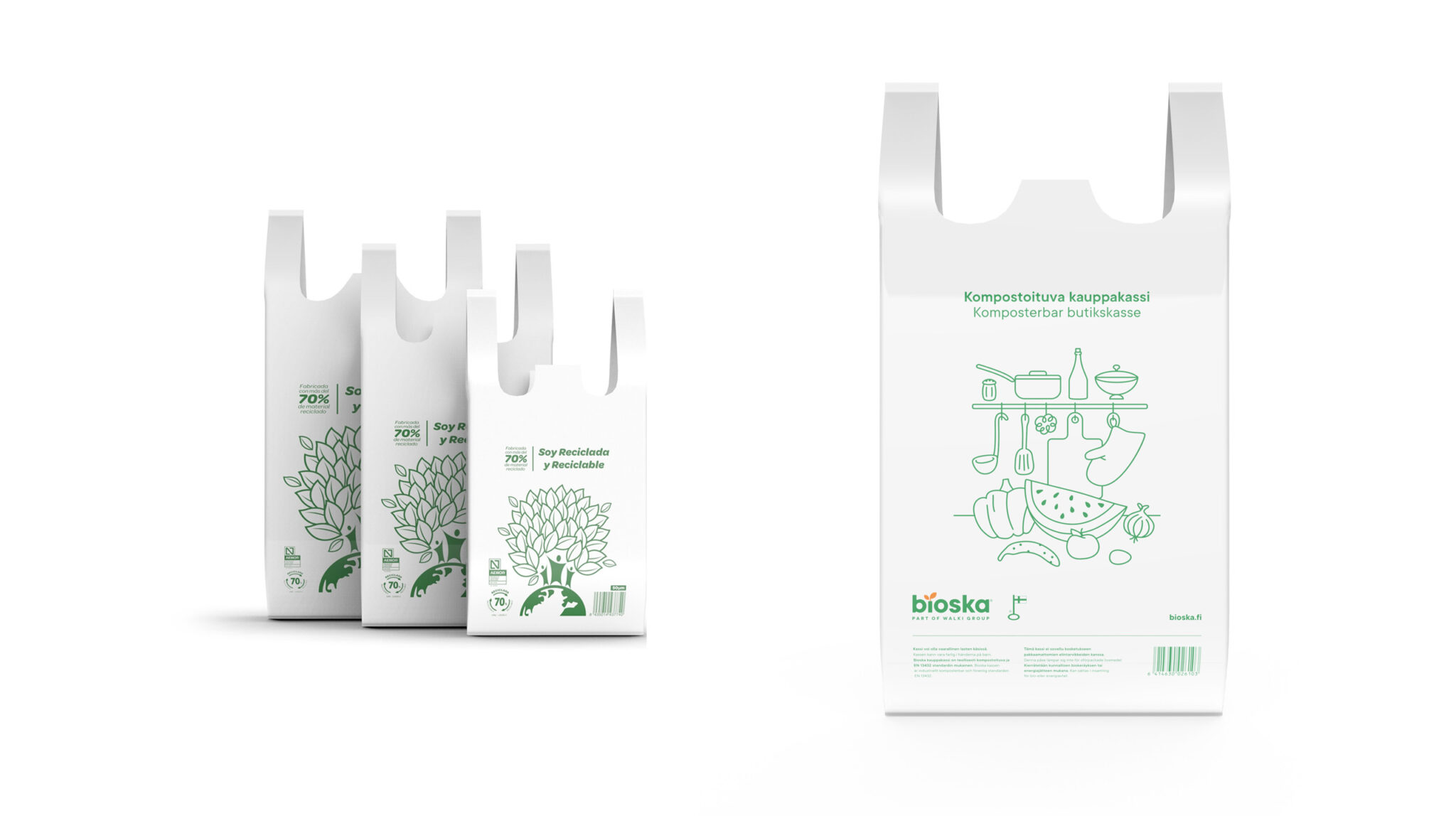 Walki Post consumer recycled and compostable shopping bags solutions