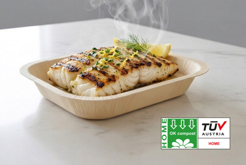 Warm fish in a tray on a table