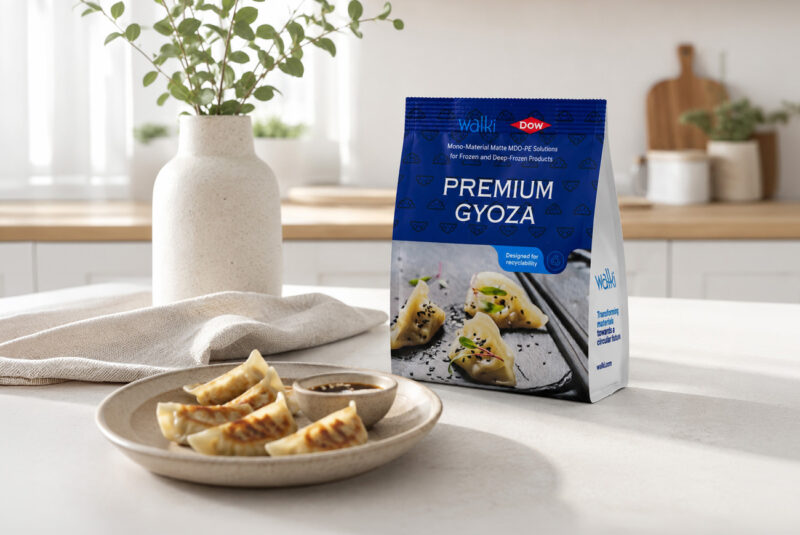 Walki Lamibel MDP-PE matt surface pouch with Gyoza place on a table